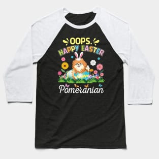 Pomeranian Dog Bunny Costume Play Flower Eggs Happy Easter Baseball T-Shirt